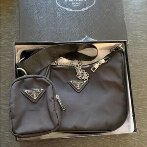 Prada Black Nylon Messenger Bag with Detachable Pouch
